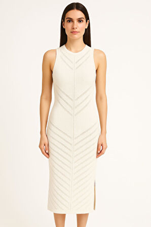 Kadın Triko Elbise Transparan Detaylı Askılı Triko Elbise