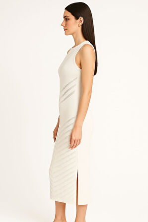 Kadın Triko Elbise Transparan Detaylı Askılı Triko Elbise