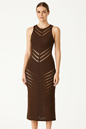 Kadın Triko Elbise Transparan Detaylı Askılı Triko Elbise