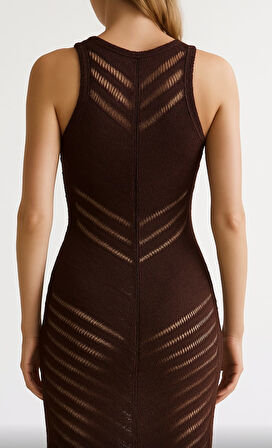 Kadın Triko Elbise Transparan Detaylı Askılı Triko Elbise