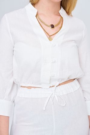 Kadın Çin Yakalı Düz Renk Crop Gömlek