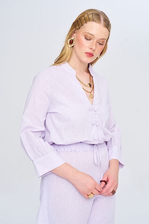 Kadın Çin Yakalı Düz Renk Crop Gömlek