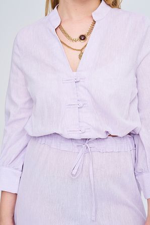 Kadın Çin Yakalı Düz Renk Crop Gömlek