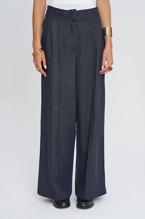 Kadın Yüksek Bel Wide Leg Denim Pantolon