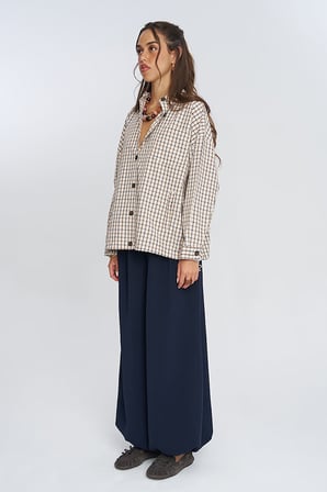 Kadın Cepli Klasik Yaka Ekoseli Oversize Gömlek