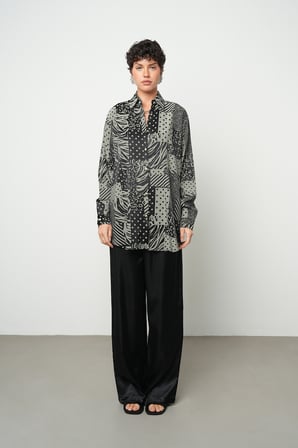 Kadın Karma Desenli Rahat Oversize Gömlek