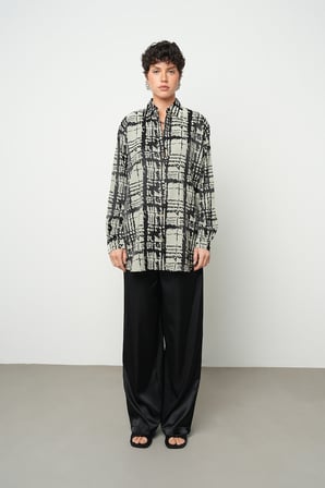 Kadın Kare Desenli Rahat Oversize Gömlek