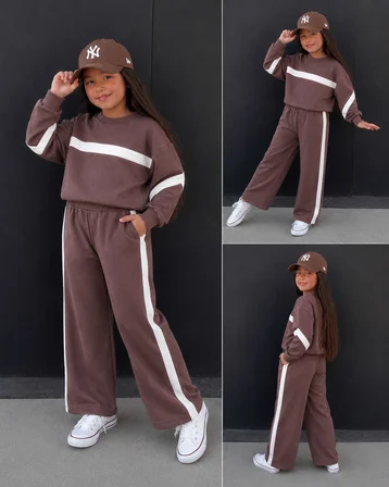 Şerit Detaylı Oversize Kız Çocuk Eşofman Takımı - 3/10 Yaş - 31781
