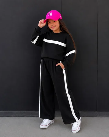 Şerit Detaylı Oversize Kız Çocuk Eşofman Takımı - 3/10 Yaş - 31781
