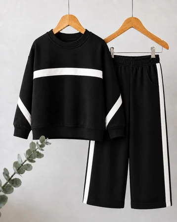 Şerit Detaylı Oversize Kız Çocuk Eşofman Takımı - 3/10 Yaş - 31781