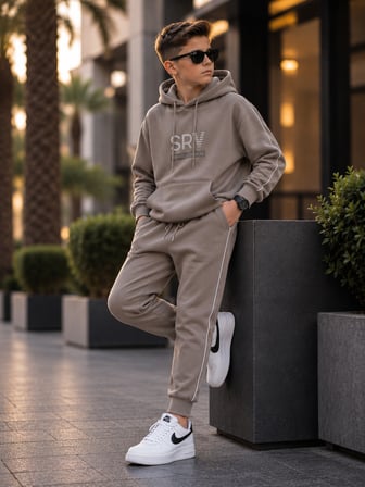 SRV Şerit Detaylı Kapüşonlu Erkek Çocuk Takım - 11/15 Yaş - 31902