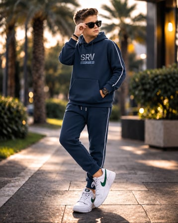 SRV Şerit Detaylı Kapüşonlu Erkek Çocuk Takım - 11/15 Yaş - 31902
