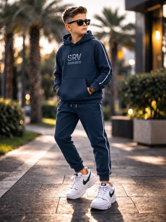 SRV Şerit Detaylı Kapüşonlu Erkek Çocuk Takım - 11/15 Yaş - 31902