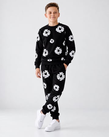 Kabartma Çiçek Baskılı Unisex Çocuk Takım - 6/15 Yaş - 31924