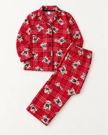 Kız Erkek Çocuk Süet Pijama Takımı Ayıcık Desenli Uzun Kollu Alt Üst Takım -  5/14 Yaş - 31945