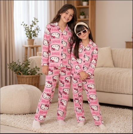 Kız Erkek Çocuk Süet Pijama Takımı Ayıcık Desenli Uzun Kollu Alt Üst Takım -  5/14 Yaş - 31945
