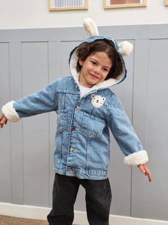 Çocuk Kapüşonlu Welsoft Peluş Astarlı Yıkamalı Kot Mont - 4/12 Yaş - 31956