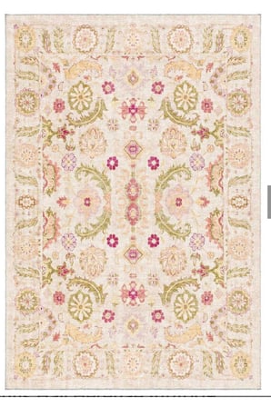 Krem Vintage Çiçek Desenli Pastel Renkli Oturma Odası Halısı