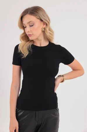 Kısa Kol Bisiklet Yaka Bluz