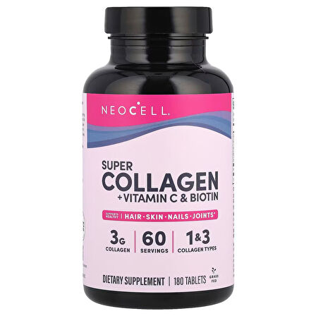 Super Collagen + Vitamin C & Biotin 3g collagen 60 Servis 180 Tablet