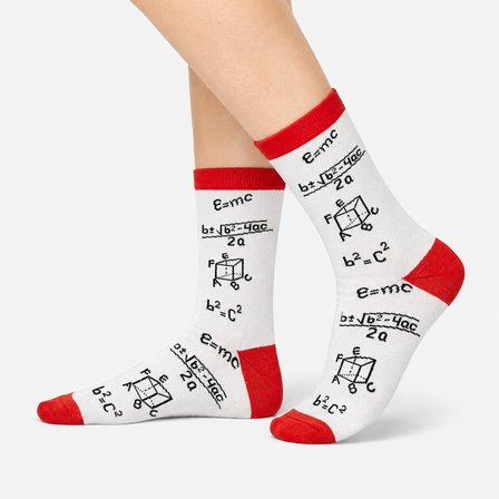 Carnaval Matematik Desenli Beyaz-Kırmızı Unisex Soket Çorap