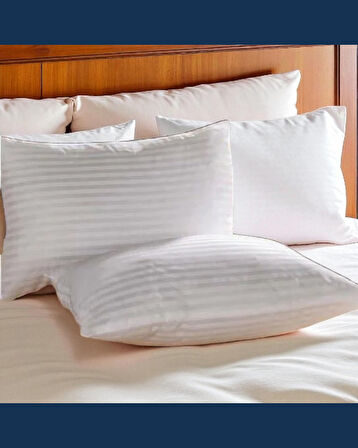 Solivane Otel Tipi Lüks Yastık Kılıfı | 83 Tel Pamuk Saten Çizgili Kumaş | Queen Size 60x80