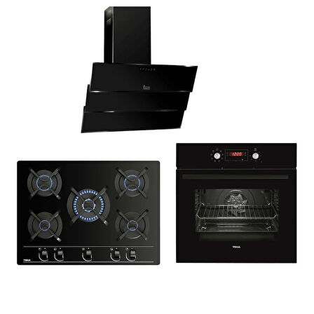 TEKA CHEF 10 SİYAH ANKASTRE SET ( GBC 75030 KBC BK ANKASTRE OCAK - HAK 629 BK FIRIN - TVT 90 DAVLUMBAZ )