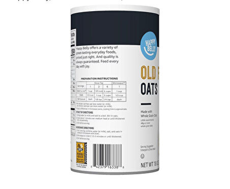 Happy Belly, Old Fashioned Oats, 18 Ounce Yulaf