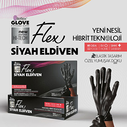 Flex tek kullanımlık pudrasız tpe eldiven 100'lü L-XL siyah