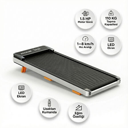 Premium Eğim Ayarlı Yürüyüş ve Koşu Bandı - 1.5 HP, LCD Gösterge, 110 kg Kapasite