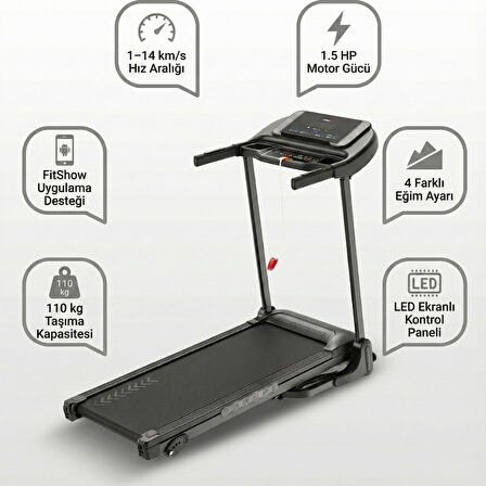 Katlanabilir Uygulamalı Dijital Koşu & Yürüyüş Bandı – 1.5 HP Motor, 4 Kademeli Eğim