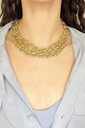 Üçlü Gold Choker Kolye