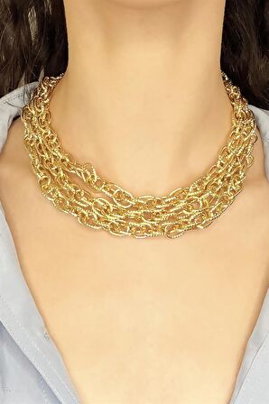 Üçlü Gold Choker Kolye