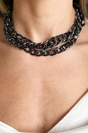 Siyaz Zincir Choker Kolye