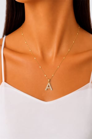 Xuping Gold Renkli, Zirkon Taşlı A Harfi Kolyesi - 45 cm (Anti-Alerjik)