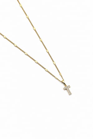 Xuping Gold Renkli, Zirkon Taşlı T  Harfi Kolyesi - 45 cm (Anti-Alerjik)