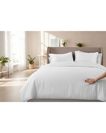 Nivora Çizgili Pamuk Saten Nevresim Takımı | Çift Kişilik Premium | 83 Tel Otel Serisi | King Size 220x230