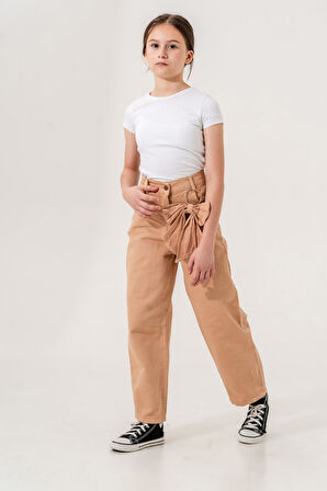 Kız Çocuk Fiyonklu Keten Pantolon 2557