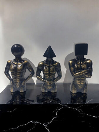 Üçlü Geometrik Başlı Soyut Set Deokratif Obje