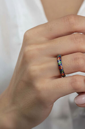 Yeşil Çiçek Desenli Mineli Ayarlanabilir Yüzük | Zarif, Parlak ve Anti Alerjik Tasarım