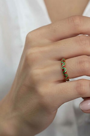 Zikzak Desenli Renkli Mineli Yüzük | Ayarlanabilir, Şık ve Modern Tasarım