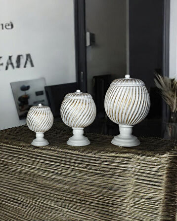 3'lü Çizgi Desenli Dekoratif Jar Objeler C 419