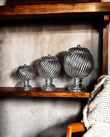 3'lü Çizgi Desenli Dekoratif Jar Objeler C 419