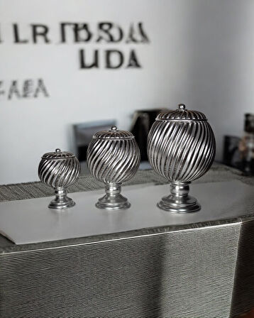 3'lü Çizgi Desenli Dekoratif Jar Objeler C 419