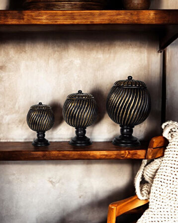 3'lü Çizgi Desenli Dekoratif Jar Objeler C 419