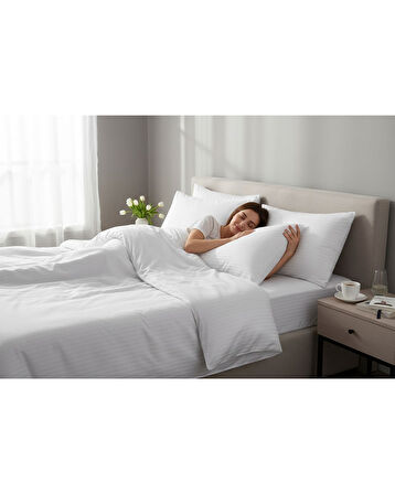 Lumira Çizgili Pamuk Saten Nevresim Takımı | Tek Kişilik Premium | 83 Tel Otel Serisi | 160x230