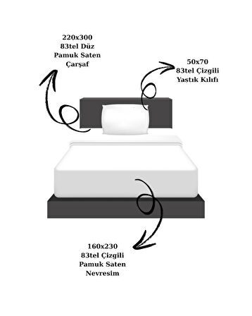 Lumira Çizgili Pamuk Saten Nevresim Takımı | Tek Kişilik Premium | 83 Tel Otel Serisi | 160x230