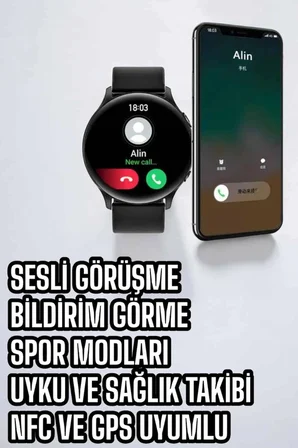 Akıllı Saat Çok Fonksiyonlu Sesli Görüşme Nfc Uyumlu Amoled Ekran