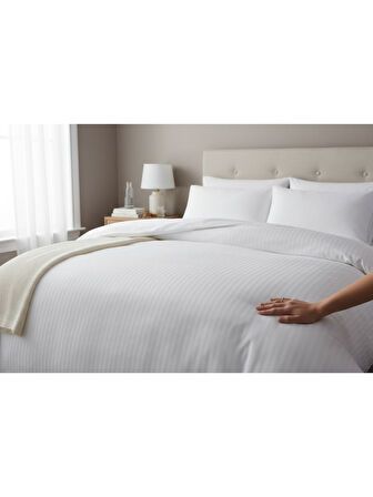 Çift Kişilik Çizgili Pamuk Saten Nevresim | 220x230 | King Size | Mix & Match | Otel Serisi