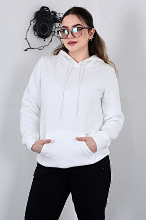 Hodies Winter Kapşonlu Kanguru Cep 3 iplik Puf Yumuşacık (İçi Polarlı) Sweatshirt